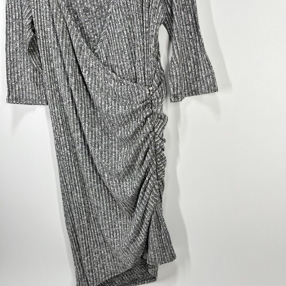 Freshmint USA Womens Wrap Dress Size XL Knee Gray V-Neck Knit 3/4 Sleeve Zipper - Picture 4 of 10